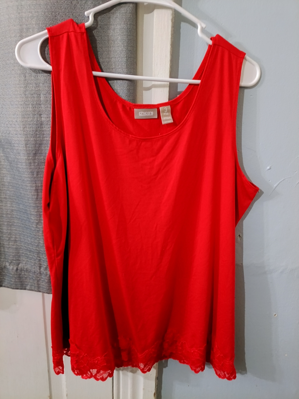 Chico's Bright Red Lace-Hem Scoop Neck Tank